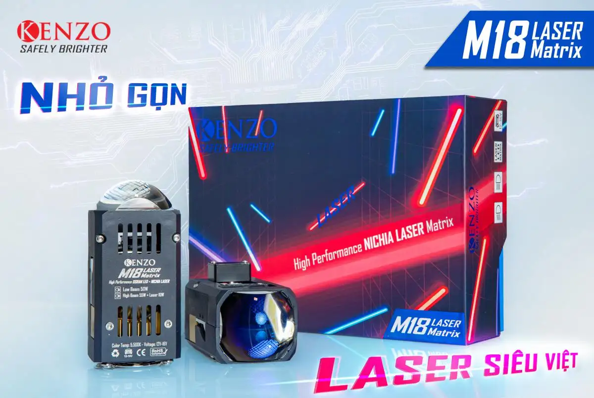 Bi LED Mini Kenzo M18 Laser Matrix – Bi LED Laser Mini Chiếu Xa Vượt Trội