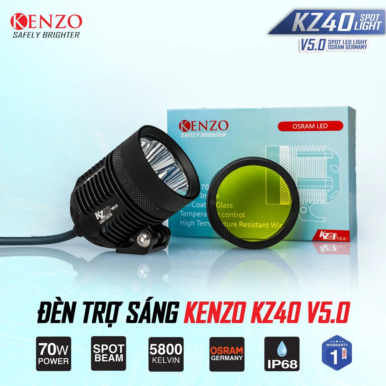 Đèn Trợ Sáng Pha Kenzo KZ40 V5.0 – Trợ Sáng Thế Hệ Mới Chiếu Xa Vượt Trội