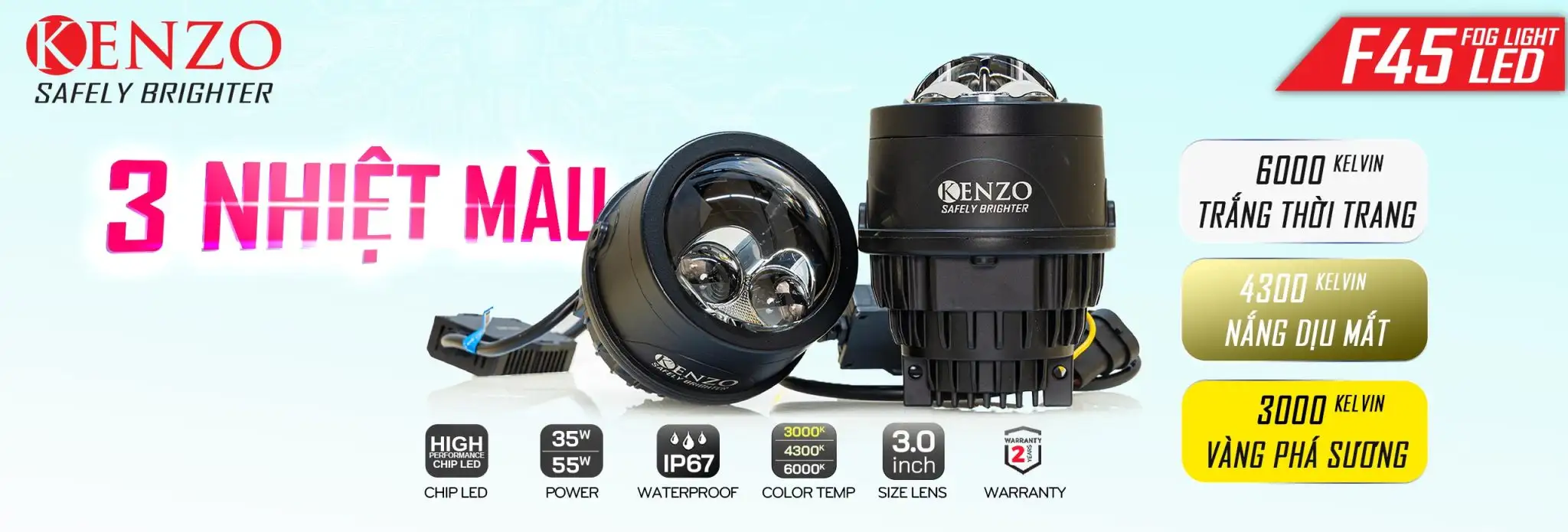 Bi LED Gầm Kenzo F45 – Bi Gầm 3 Inch 3 Nhiệt Màu Thế Hệ Mới