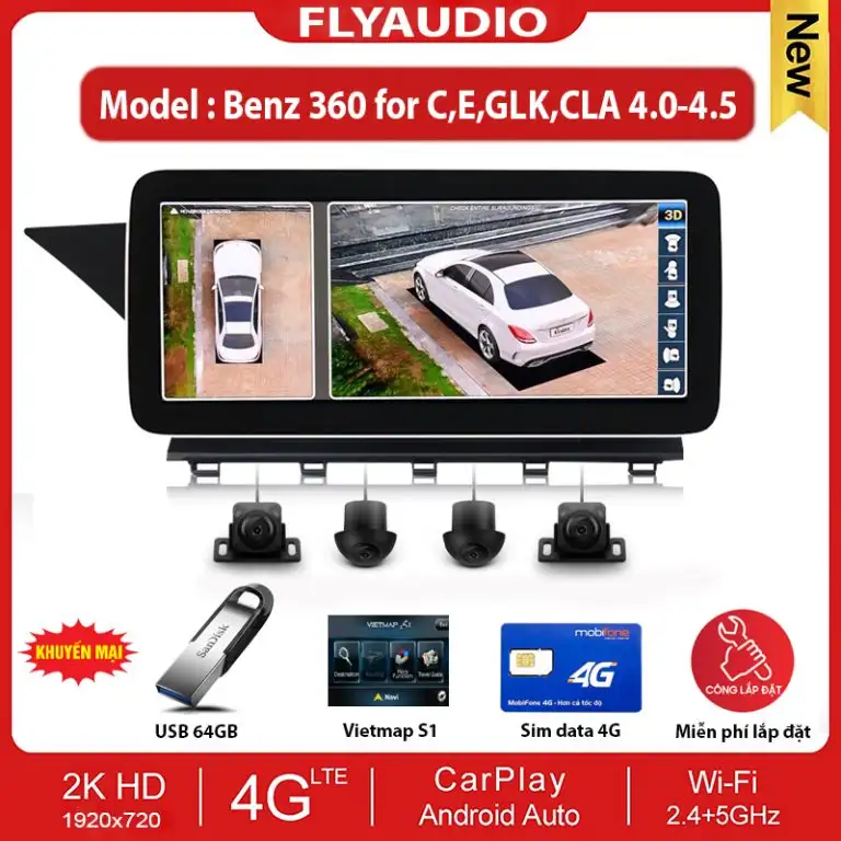 MÀN HÌNH LIỀN CAMERA 360 ĐỘ MERCEDES C,E,GLK,GLA,CLA (2007-2015)