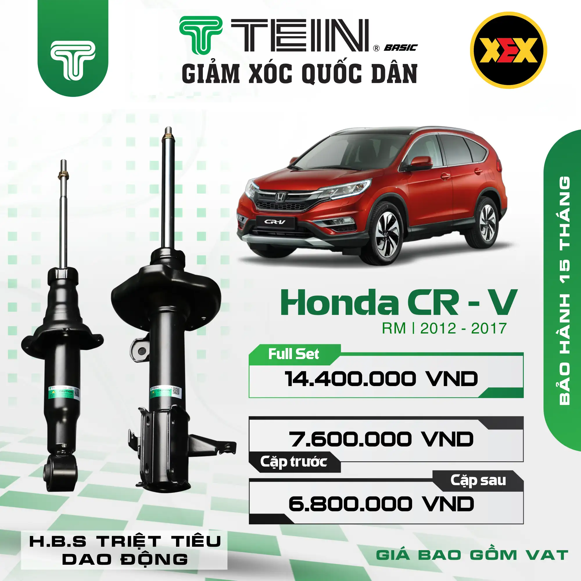 GiẢM XÓC CHO XE HONDA CR-V RM (2012-2017) TEIN BASIC