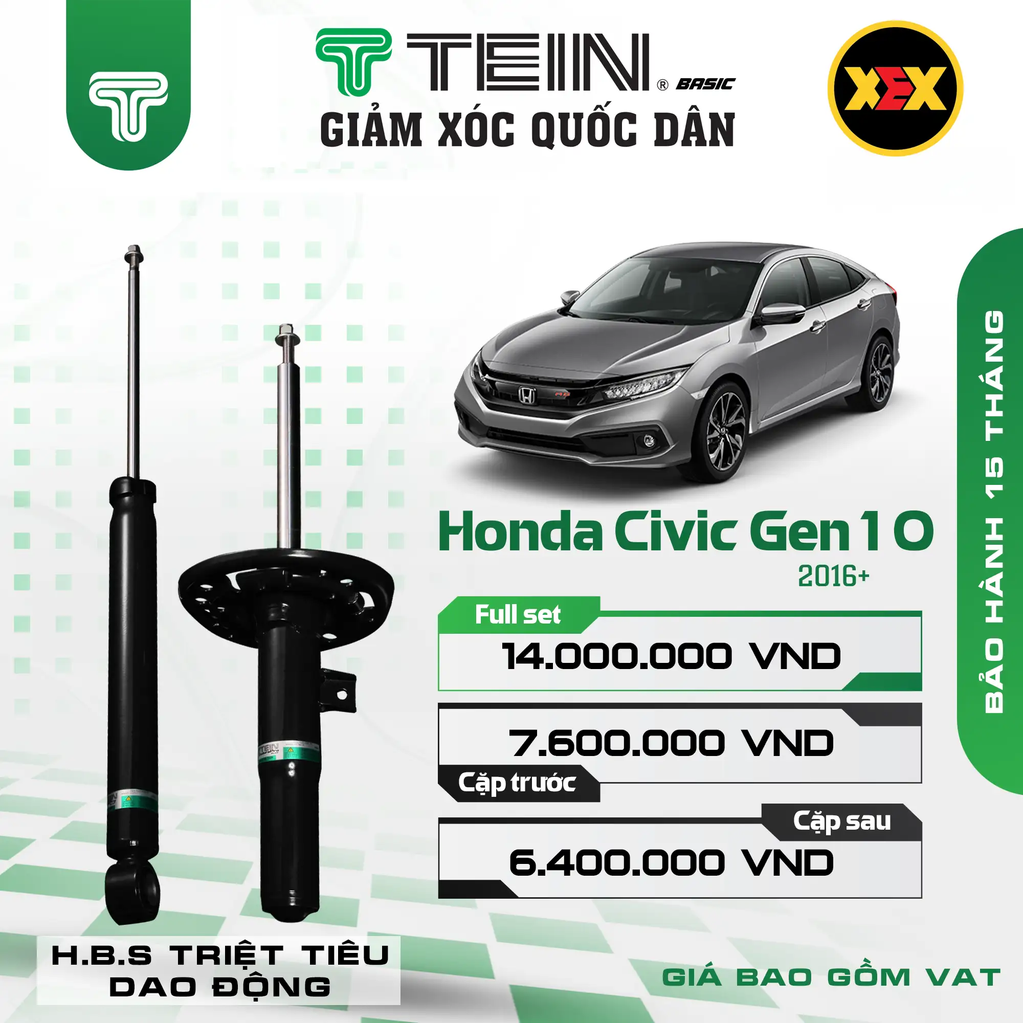 GIẢM XÓC CHO XE HONDA CIVIC GEN10 (2015-2021) TEIN BASIC
