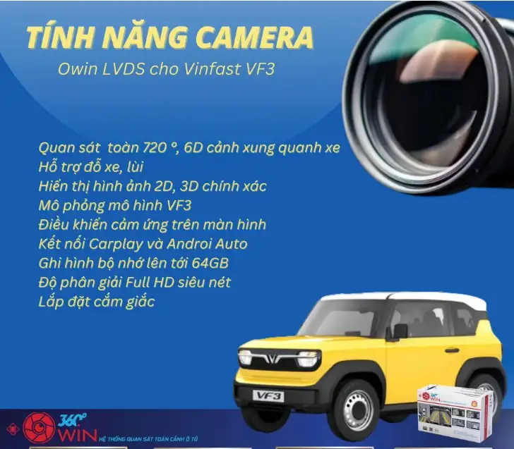 Camera 360 Owin LVDS cho xe VinFast VF3 Carplay