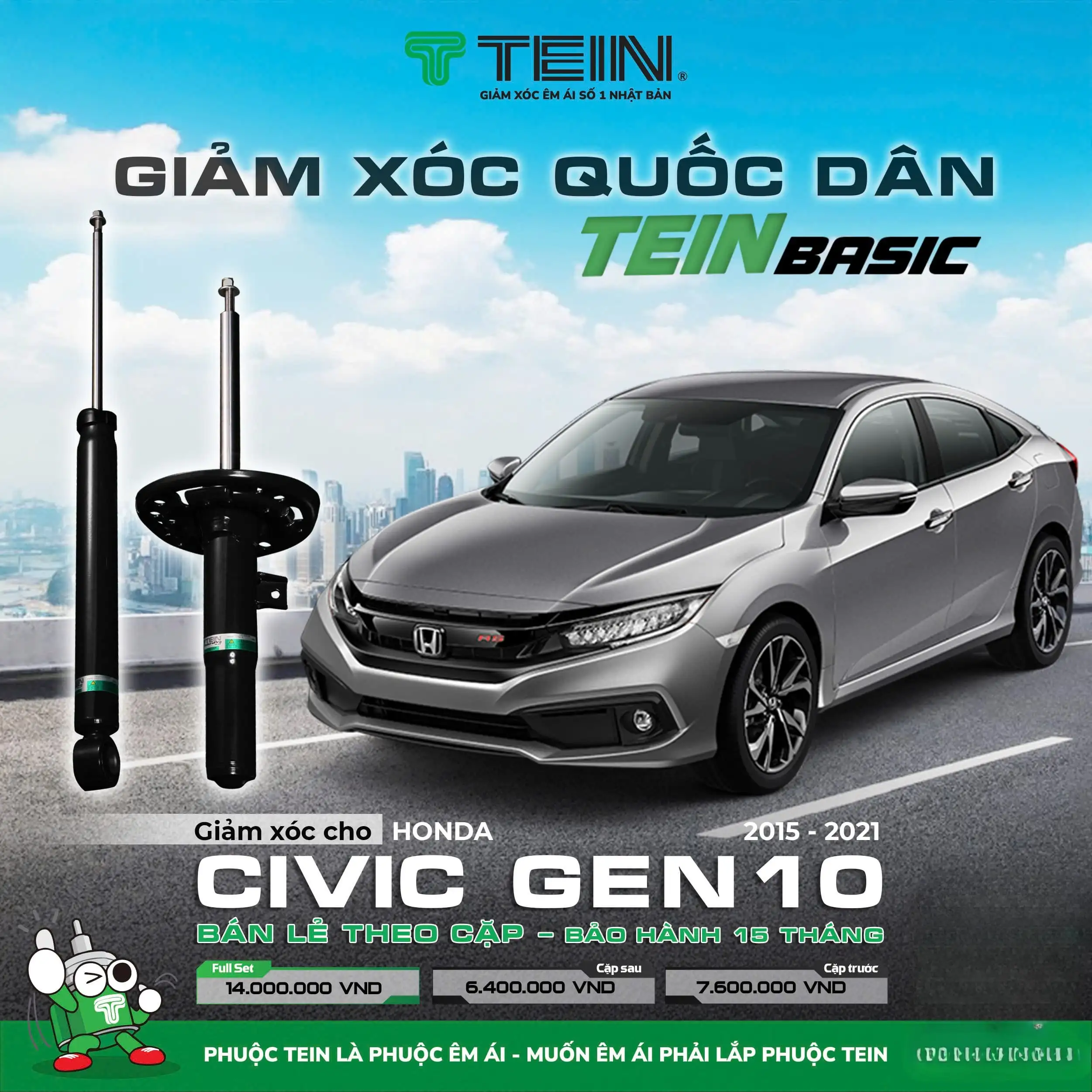 GIẢM XÓC CHO XE HONDA CIVIC GEN10 (2015-2021) TEIN BASIC