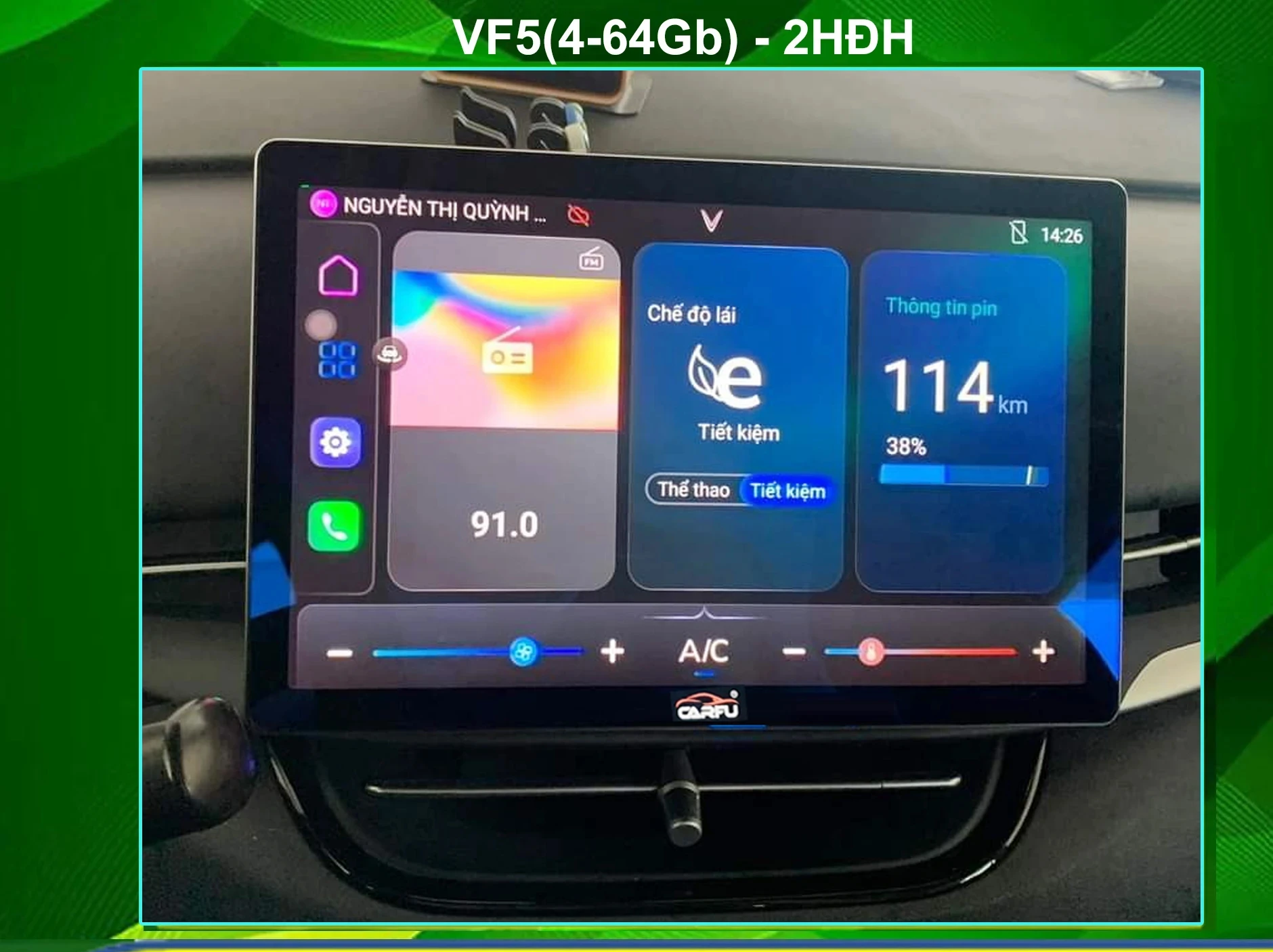 MÀN HÌNH Ô TÔ THÔNG MINH CARFU VF5 (4-64Gb), CHẠY 2 HỆ ĐIỀU HÀNH