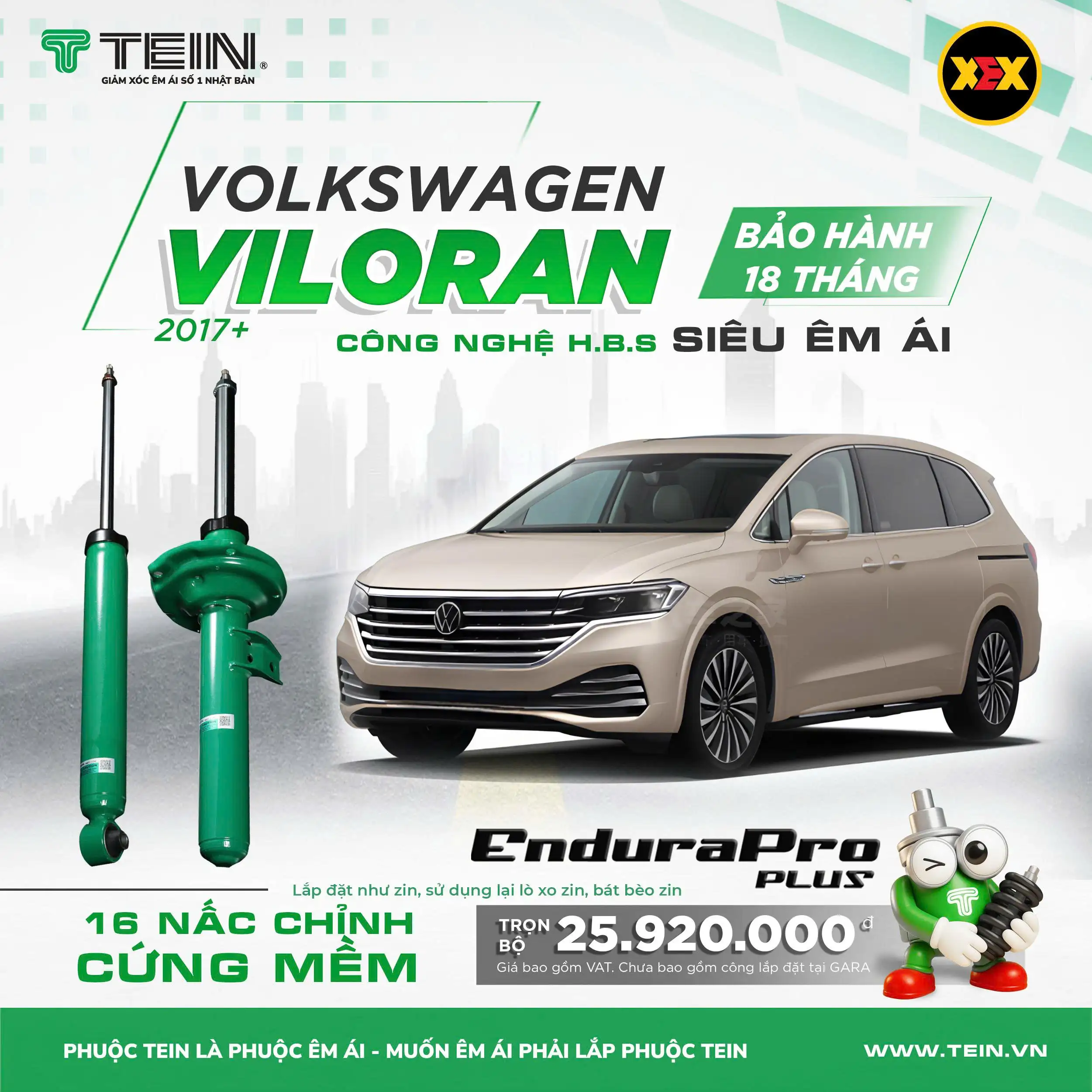GIẢM XÓC CHO XE VOLKSWAGEN VILORAN 2017+TEIN ENDURAPRO PLUS
