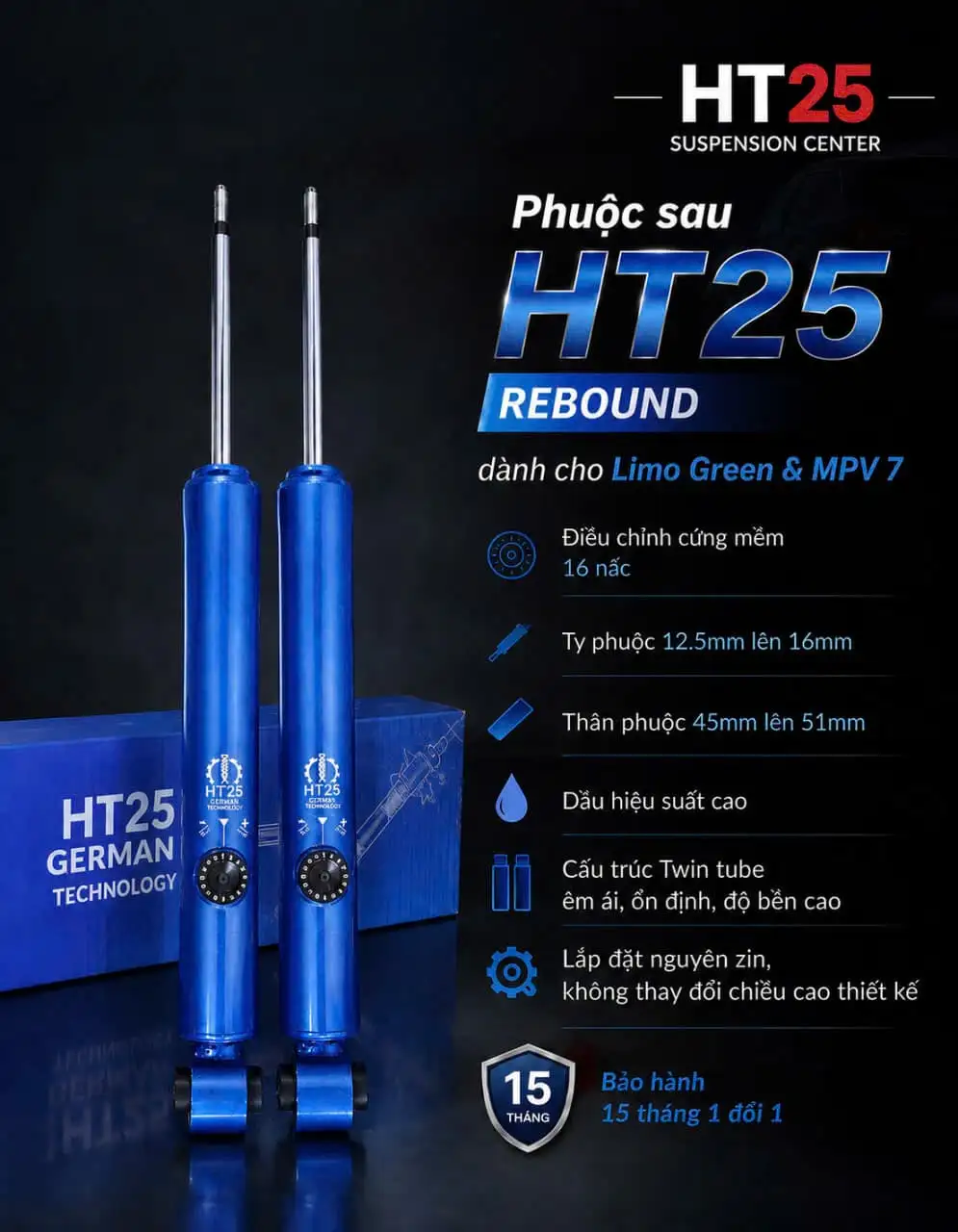 Phuộc sau Rebound HT25 dành cho Limo Green & MPV 7