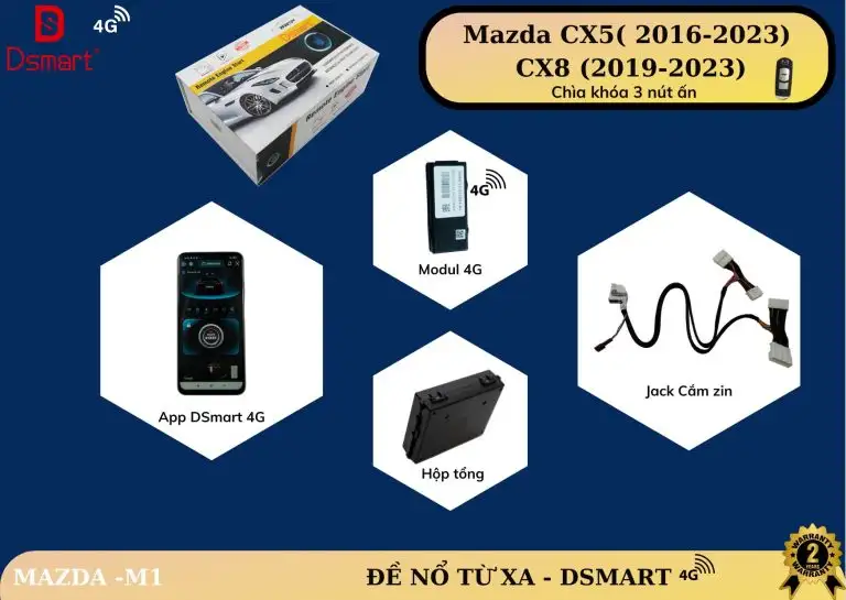 ĐỀ NỔ TỪ XA DSMART 4G – MAZDA M1 ( CX5: 2016 – 2023) / (CX8: 2019-2023) chìa khóa 3 nút ấn