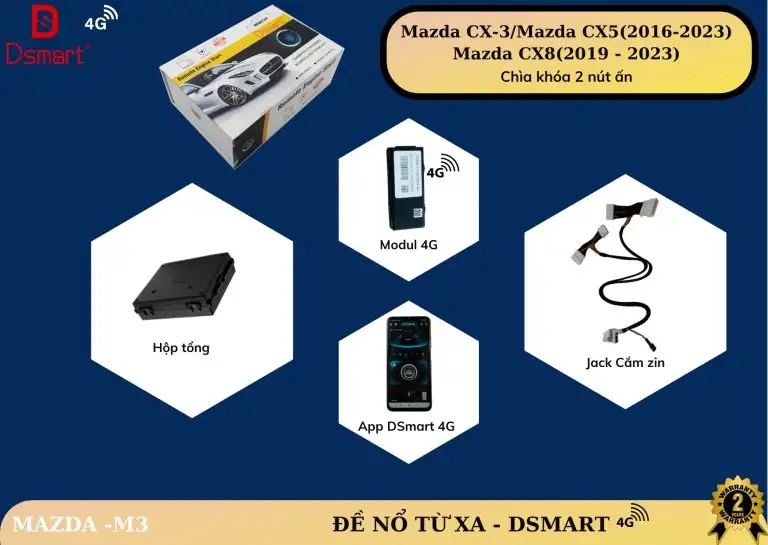 ĐỀ NỔ TỪ XA DSMART 4G – MAZDA M3 ( CX5: 2016 – 2023) / (CX8: 2019-2023) chìa khóa 2 nút ấn