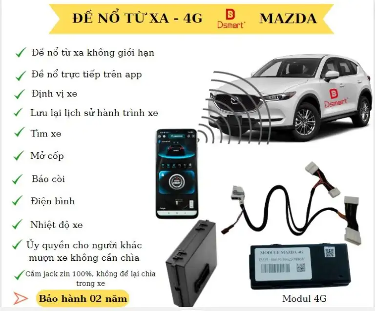 ĐỀ NỔ TỪ XA DSMART 4G – MAZDA M3 ( CX5: 2016 – 2023) / (CX8: 2019-2023) chìa khóa 2 nút ấn